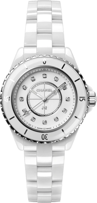 CHANEL,J12 33mm,33mm,Stainless Steel,Ceramic,White,Sapphire,Crystal Glass,H5703