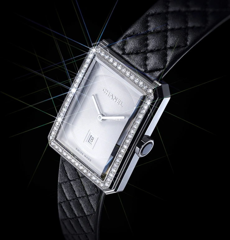 CHANEL,BOY·FRIEND 26.70x34.60mm,26.70x34.60mm,White Gold,Silver White,Quartz,Day,Sapphire,Crystal Glass,H4470