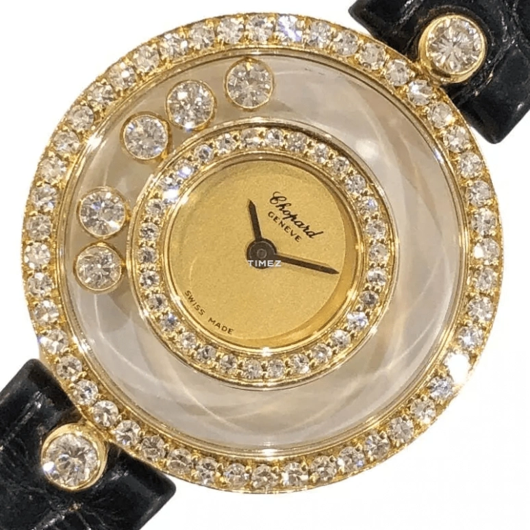 萧邦,Happy Diamonds 24毫米,24毫米,黄金,香槟色,石英,蓝宝石,圆形,20,20/3957 Gold