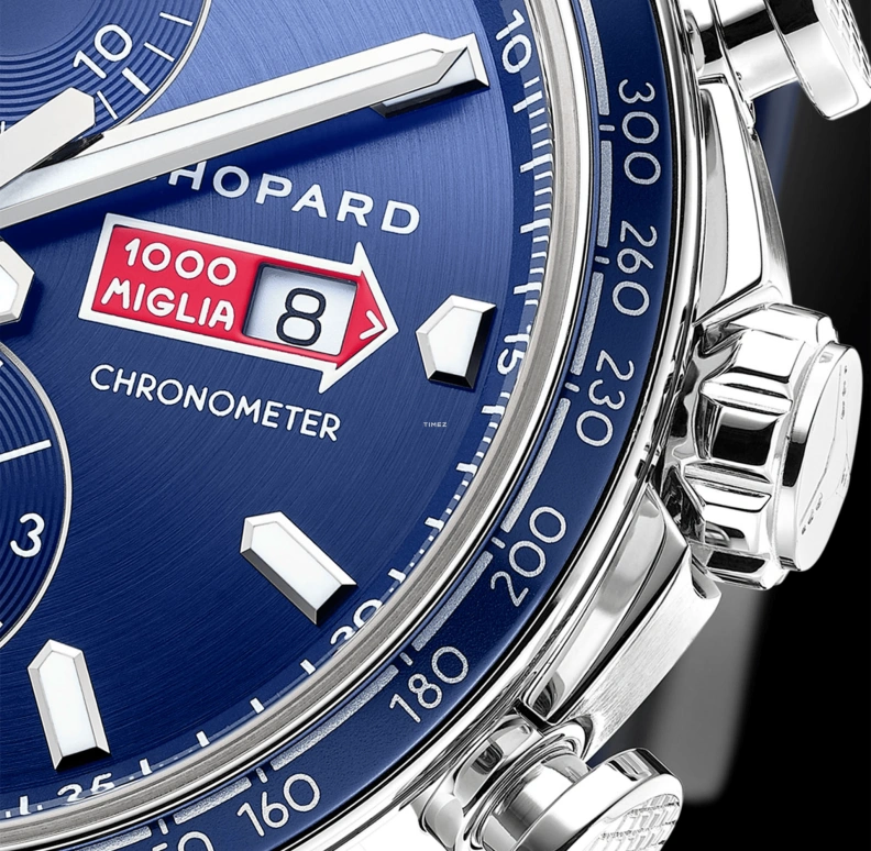 萧邦,Mille Miglia 44毫米,44毫米,精钢,夜光,白色,蓝色,红色,自动上弦,计时,日历,168571,168571-3007