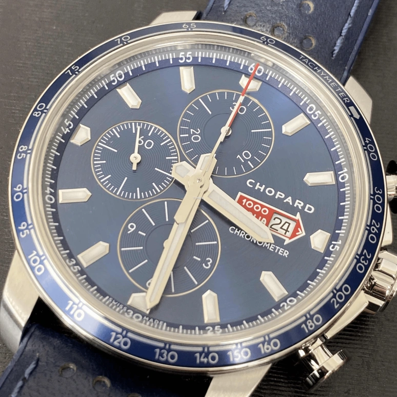 萧邦,Mille Miglia 44毫米,44毫米,精钢,夜光,白色,蓝色,红色,自动上弦,计时,日历,168571,168571-3007