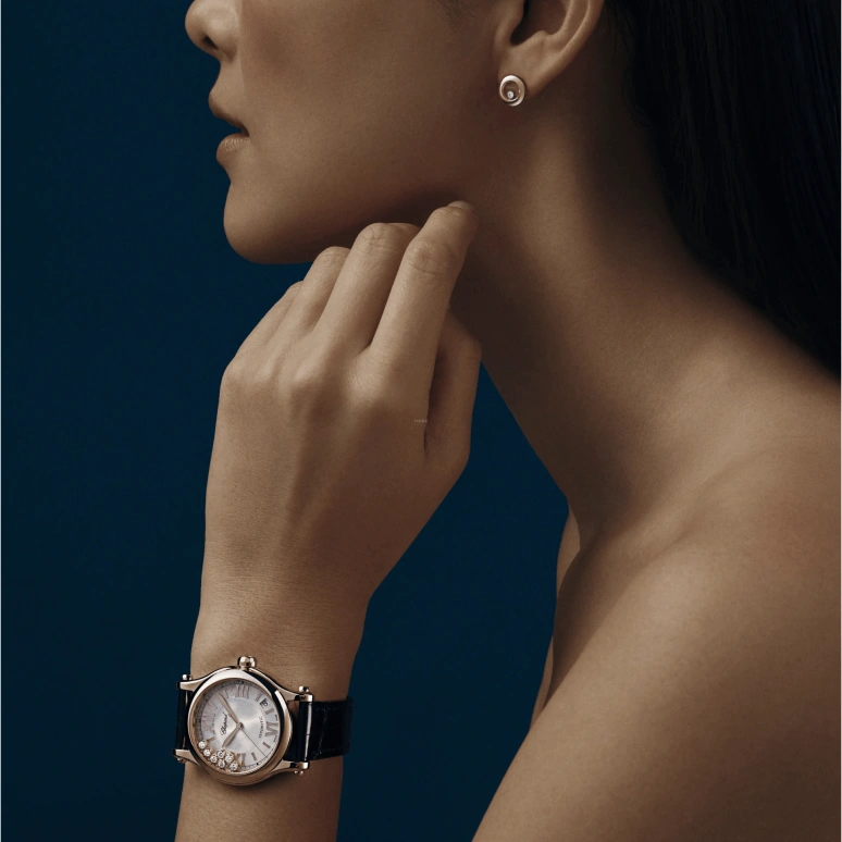 Chopard,Happy Sport 36mm,36mm,Rose Gold,White,Sapphire,Crystal Glass,274808,274808-5008