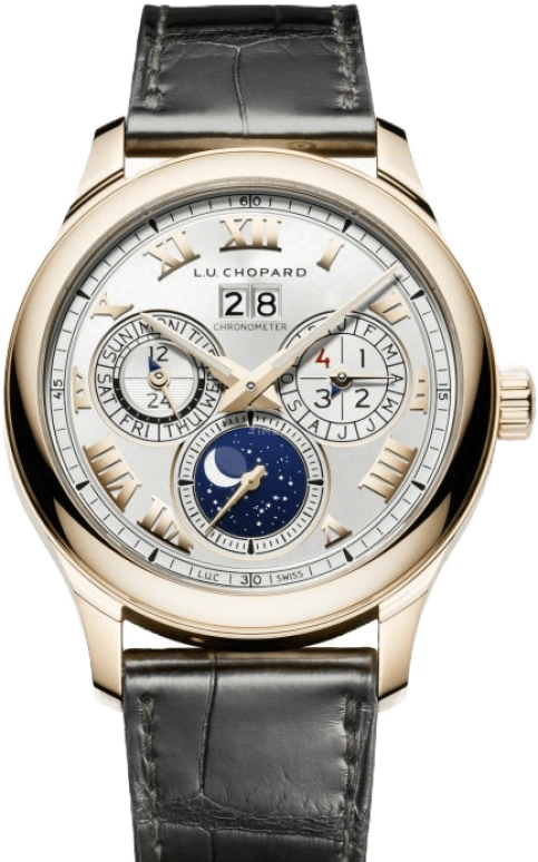 Chopard,L.U.C 43mm,43mm,Rose Gold,Silver,Automatic,Moonphase,Perpetual Calendar,Leap Year,Month,65hours,In-house Caliber,161927,161927-5001