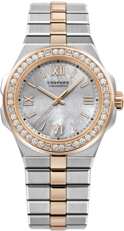 Chopard,Alpine Eagle 36mm,36mm,Rose Gold,Stainless Steel,White,Automatic,42hours,In-house Caliber,298601,298601-6002