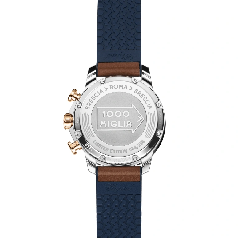 萧邦,Mille Miglia 44毫米,44毫米,精钢,银色,蓝色,红色,蓝宝石,水晶玻璃,镶嵌,168571,168571-6004