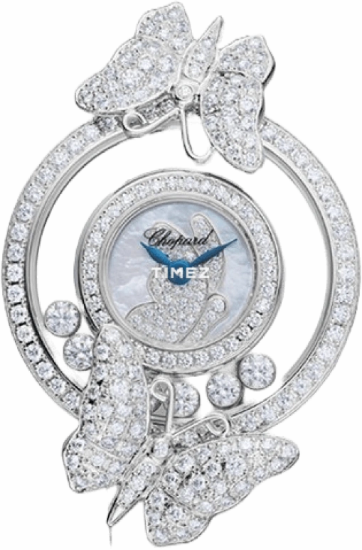 蕭邦,Happy Diamonds 28.50x25.80毫米,28.50x25.80毫米,白金,銀白色,藍寶石,水晶玻璃,鑲嵌,鑲鑽,204444,204444-1001