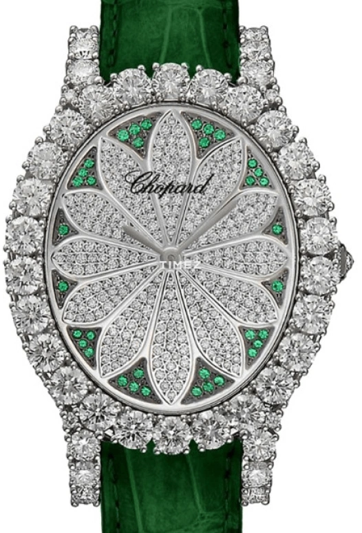 萧邦,L'HEURE DU DIAMANT 40毫米,40毫米,白金,银色,绿色,石英,蓝宝石,椭圆形,139383,139383-1032