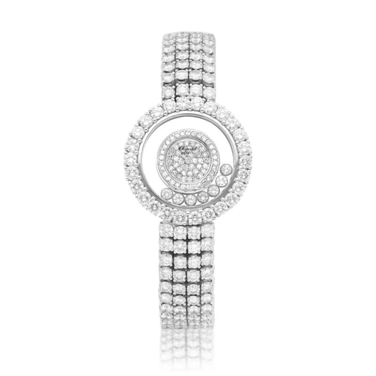 萧邦,Happy Diamonds 27.50毫米,27.50毫米,白金,银色,透明,石英,蓝宝石,圆形,4118,4118-1