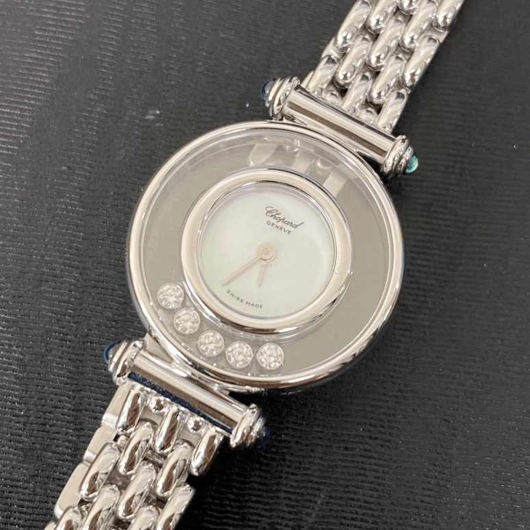 萧邦,Happy Diamonds 25毫米,25毫米,白金,白色,石英,圆形,银色,204780,204780-1018