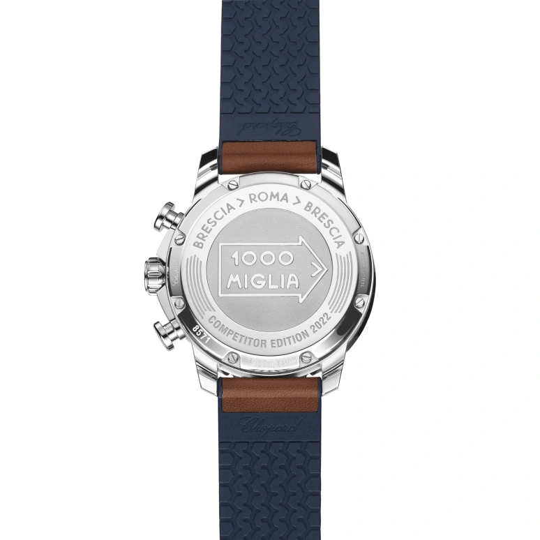 萧邦,Mille Miglia 44毫米,44毫米,精钢,银色,蓝色,红色,蓝宝石,水晶玻璃,秒,168571,168571-3010