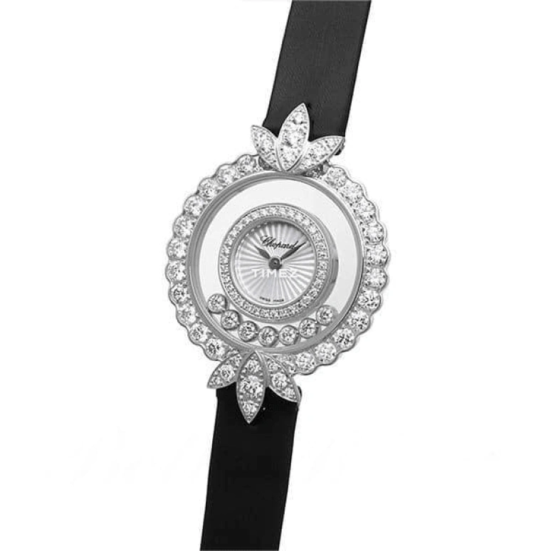 萧邦,Happy Diamonds 29毫米,29毫米,白金,银色,石英,蓝宝石,圆形,209424,209424-1001