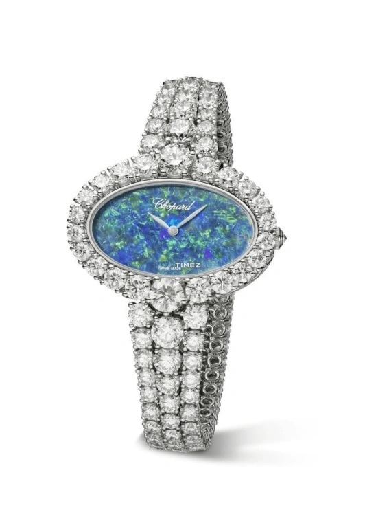 萧邦,L'HEURE DU DIAMANT 39.50x33.40毫米,39.50x33.40毫米,白金,蓝色,绿色,石英,蓝宝石,水晶玻璃,椭圆形,10A375,10A375-1001
