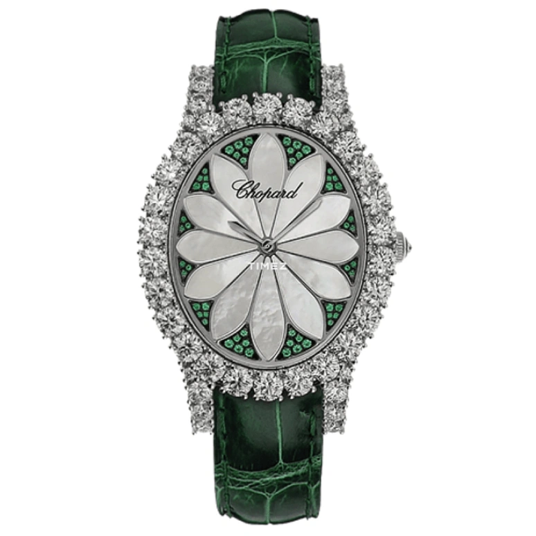 萧邦,L'HEURE DU DIAMANT 40毫米,40毫米,白金,银色,绿色,石英,蓝宝石,椭圆形,139383,139383-1031
