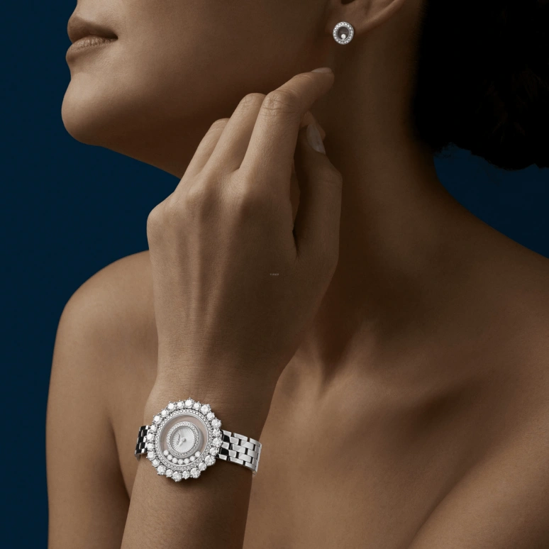 萧邦,Happy Diamonds 36.30毫米,36.30毫米,白金,银白色,石英,蓝宝石,水晶玻璃,圆形,209437,209437-1601