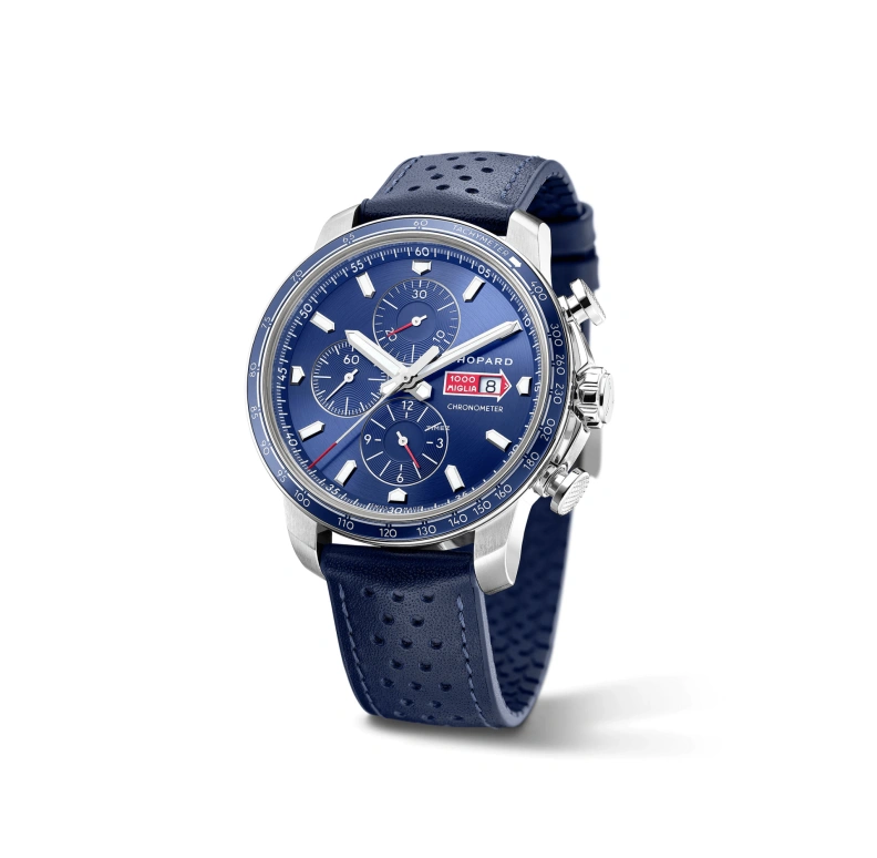 萧邦,Mille Miglia 44毫米,44毫米,精钢,夜光,白色,蓝色,红色,自动上弦,计时,日历,168571,168571-3007
