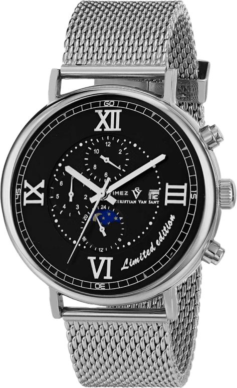 Christian Van Sant,man 46mm,46mm,Stainless Steel,Black,Automatic,Chronograph,Moonphase,Date,Day,Hardlex,Round,CV1151