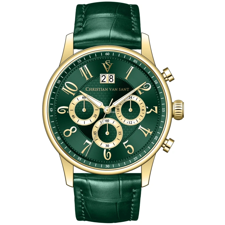 Christian Van Sant,man 42mm,42mm,Stainless Steel,Green,Quartz,Chronograph,Big Date,CV3943