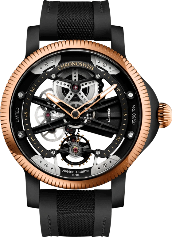 Chronoswiss,Skeltec 45mm,45mm,Stainless Steel,Rose Gold,Skeleton,Handwound,In-house Caliber,CH,CH-3715R-BK