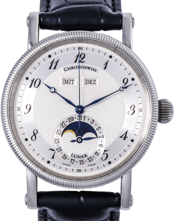 Chronoswiss,Sirius 38mm,38mm,Stainless Steel,White,Automatic,Moonphase,Month,Date,Day,42hours,In-house Caliber,CH9323