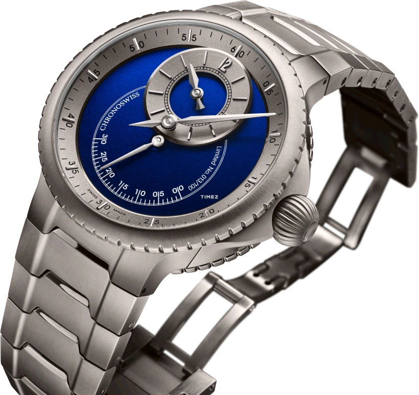 Chronoswiss,Pulse 41mm,41mm,Titanium,Blue,Silver,Automatic,Retrograde,55hours,CH,CH-6823T-BLSI