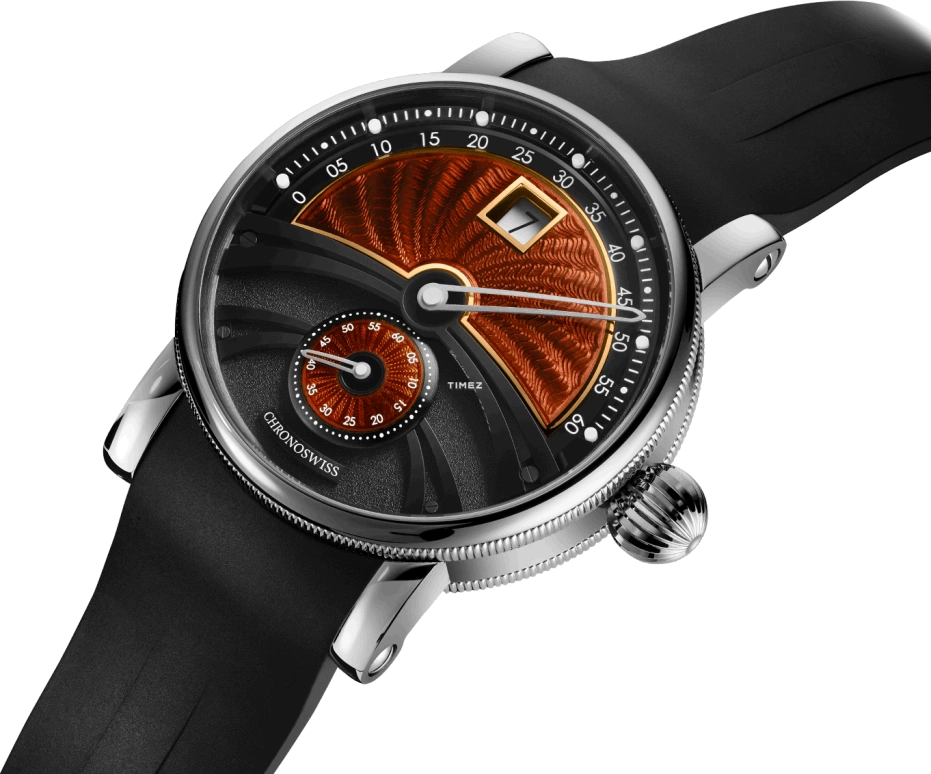 Chronoswiss,Delphis 42mm,42mm,Titanium,Black,Orange Red,Automatic,Jumping Minutes,Jumping Hours,Retrograde,CH,CH-1423T.1E-BKMA