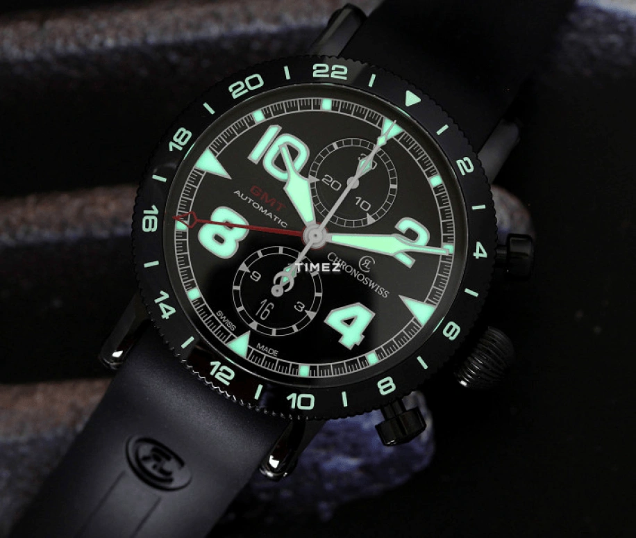 瑞宝,Timemaster 44毫米,44毫米,精钢,黑色,自动上弦,计时,日历,两地时,CH,CH-7555.1