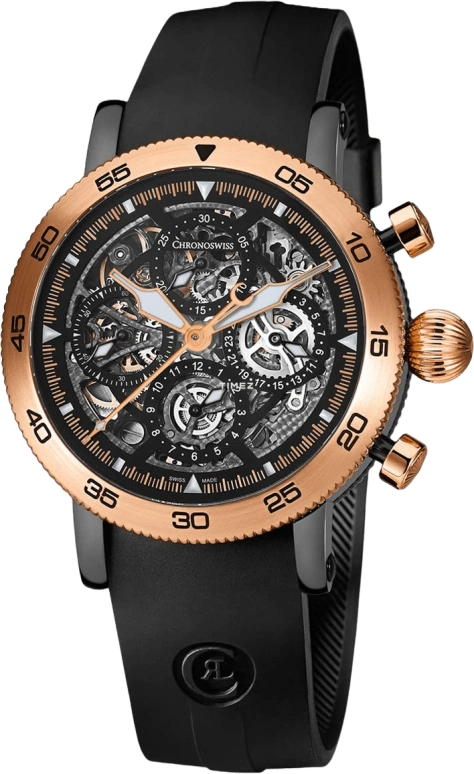 Chronoswiss,Sirius 44mm,44mm,Rose Gold,Yellow Gold,Black,Skeleton,Automatic,Chronograph,Day,Skeleton,CH,CH-9045RS