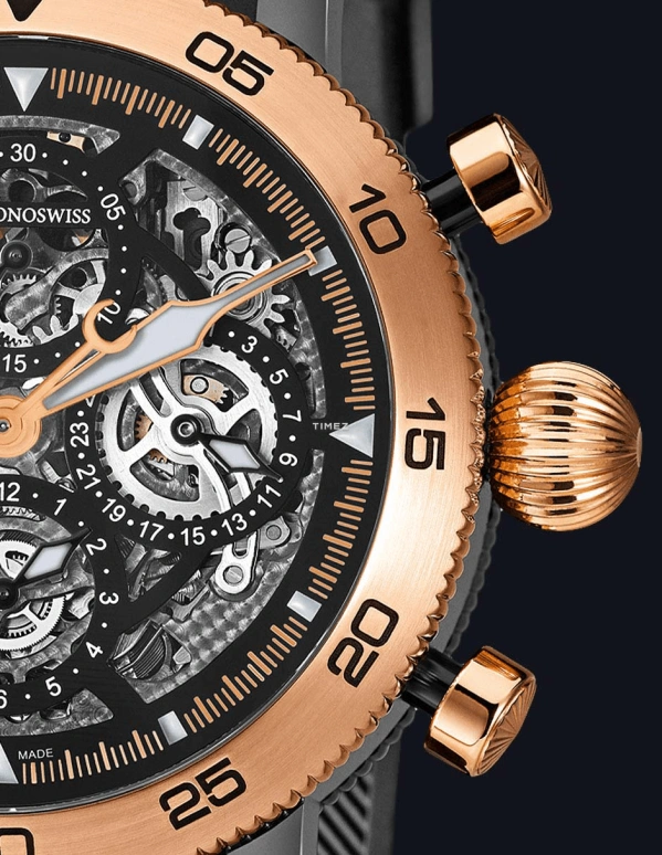 Chronoswiss,Sirius 44mm,44mm,Rose Gold,Yellow Gold,Black,Skeleton,Automatic,Chronograph,Day,Skeleton,CH,CH-9045RS