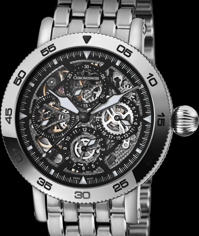 瑞宝,Timemaster 44毫米,44毫米,精钢,银色,自动上弦,计时,日历,CH,CH-9043S-BK/SO-2