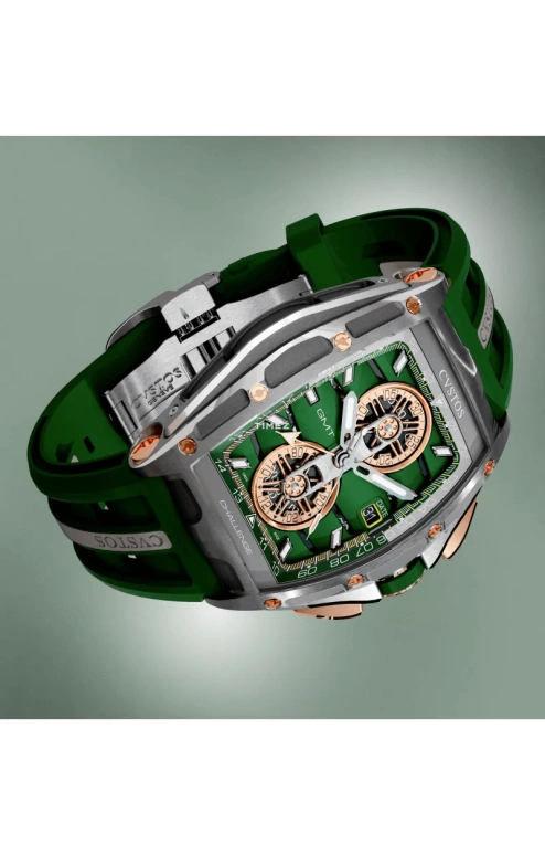 Cvstos,Racing 59x45mm,59x45mm,Red Gold,Stainless Steel,Green,Automatic,Chronograph,Day,Dule Time,GMT,48hours,In-house Caliber,B01110,B01110.4507001