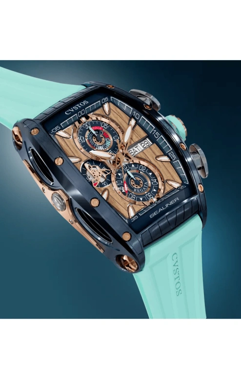 Cvstos,Sealiner 53.70x41mm,53.70x41mm,Red Gold,Stainless Steel,Brown,Blue,Automatic,Chronograph,Date,Day,C01107,C01107.4105001