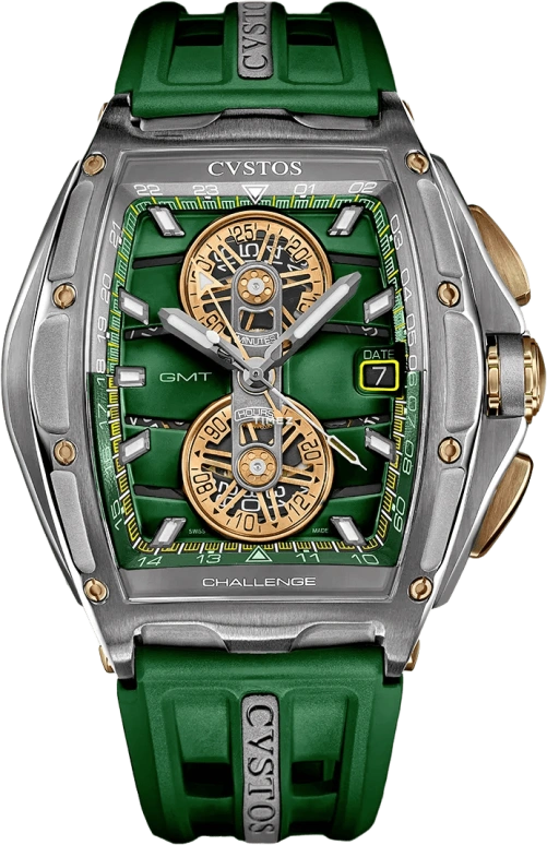 Cvstos,Racing 59x45mm,59x45mm,Red Gold,Stainless Steel,Green,Automatic,Chronograph,Day,Dule Time,GMT,48hours,In-house Caliber,B01110,B01110.4507001