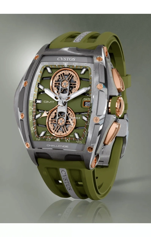 Cvstos,Racing 53.70x41mm,53.70x41mm,Red Gold,Stainless Steel,Green,Automatic,Chronograph,Day,Dule Time,B01110,B01110.4107002