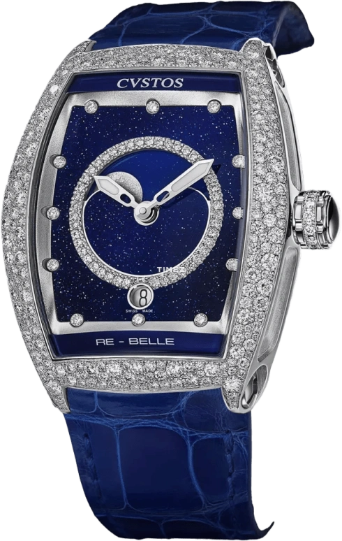 Cvstos,Re-Belle 47.20x36mm,47.20x36mm,Stainless Steel,Blue,Steel Gray,Automatic,Moonphase,Day,D00109,D00109.3603001