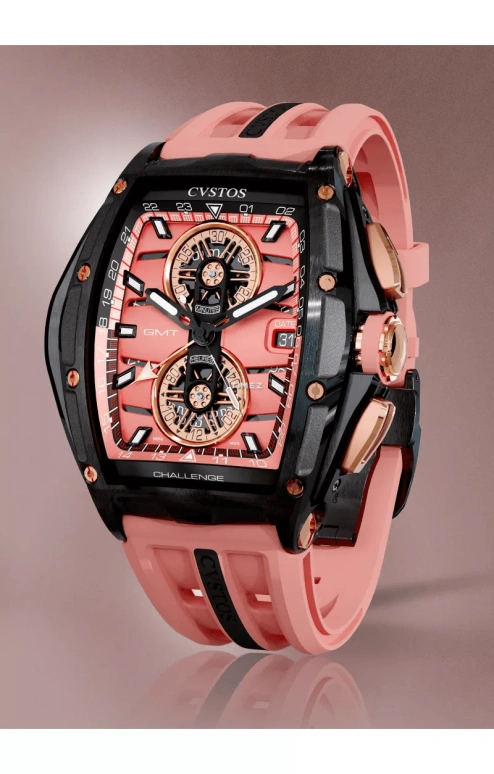 Cvstos,Racing 53.70x41mm,53.70x41mm,Red Gold,Stainless Steel,Salmon,Automatic,Chronograph,Day,Dule Time,GMT,48hours,In-house Caliber,B01110,B01110.4108001