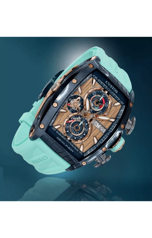 Cvstos,Sealiner 53.70x41mm,53.70x41mm,Red Gold,Stainless Steel,Brown,Blue,Automatic,Chronograph,Date,Day,C01107,C01107.4105001
