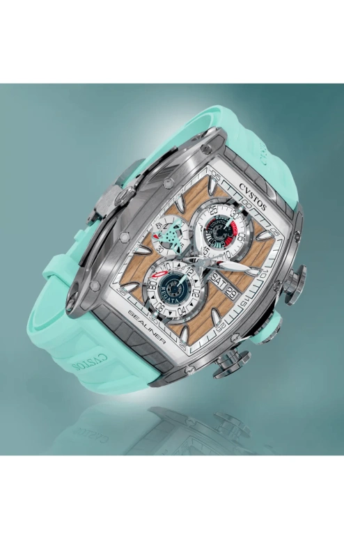 Cvstos,Sealiner 53.70x41mm,53.70x41mm,Stainless Steel,Titanium,Brown,White,Automatic,Chronograph,Date,Day,C01107,C01107.4106001