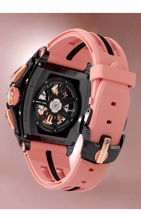 Cvstos,Racing 53.70x41mm,53.70x41mm,Red Gold,Stainless Steel,Salmon,Automatic,Chronograph,Day,Dule Time,GMT,48hours,In-house Caliber,B01110,B01110.4108001