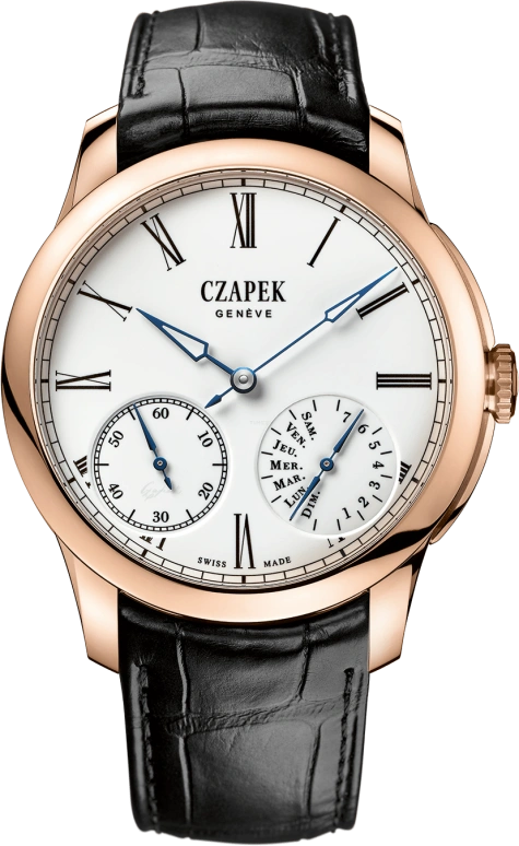 Czapek,贝格码头 42.50毫米,42.50毫米,红金,白色,手动上弦,动力储存指示,168小时,QDB31