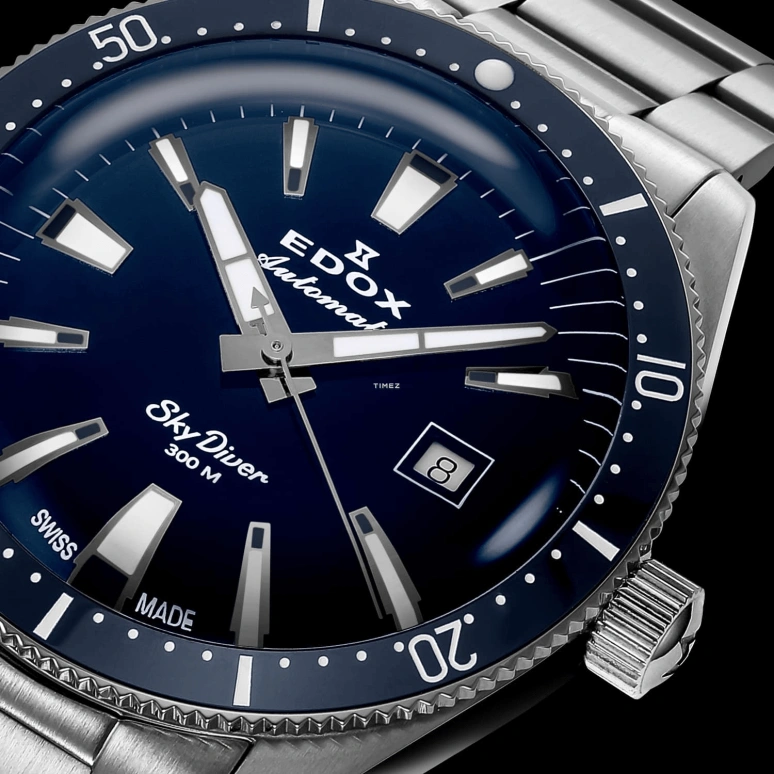 EDOX,Skydiver 42mm,42mm,Stainless Steel,Blue,Automatic,Day,41hours,80126,80126-3BUM-BUIN