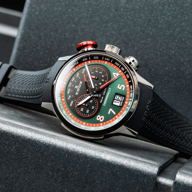 EDOX,Chronorally 48mm,48mm,Titanium,Green,Black,Quartz,Chronograph,Date,Big Date,Retrograde,Sapphire,Round,38001,38001-TINNR-VR