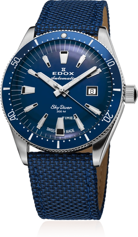 EDOX,Skydiver 42mm,42mm,Stainless Steel,Blue,Automatic,Day,41hours,80126,80126-3BUM-BUIN