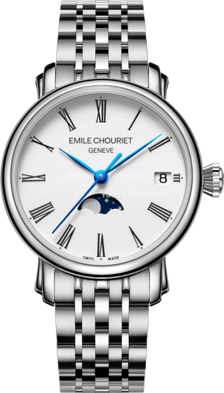 Emile Chouriet,LAC LÉMAN 30mm,30mm,Stainless Steel,White,Quartz,Moonphase,Day,52,52.1168.L30.6.6.25.6