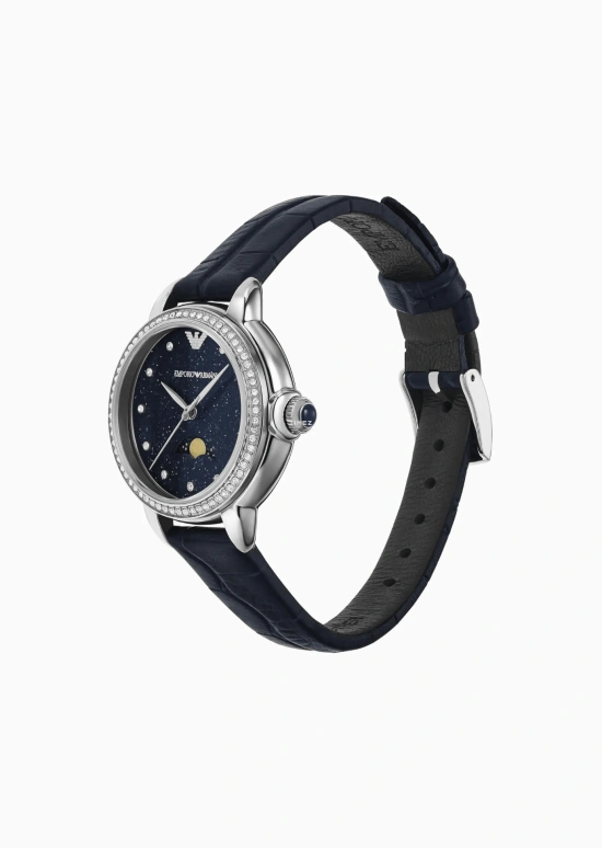 EMPORIO ARMANI,woman 32mm,32mm,Stainless Steel,Dark Blue,Quartz,Moonphase,Crystal Glass,AR11629 NLP NLC