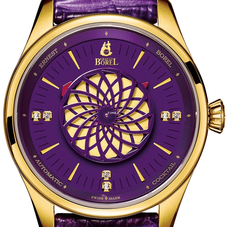 Ernest Borel,Cocktail 35mm,35mm,Stainless Steel,Purple,Automatic,Sapphire,Crystal Glass,Round,BG8080,BG8080-08211PR