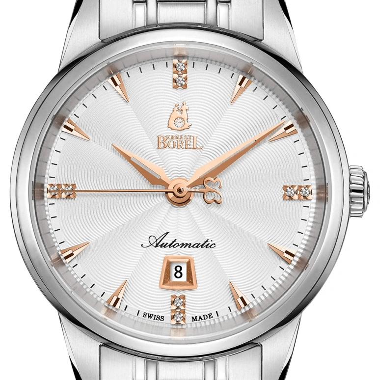 Ernest Borel,Jules 29mm,29mm,Stainless Steel,Silver White,Automatic,Day,Sapphire,Crystal Glass,LS9160,LS9160-221