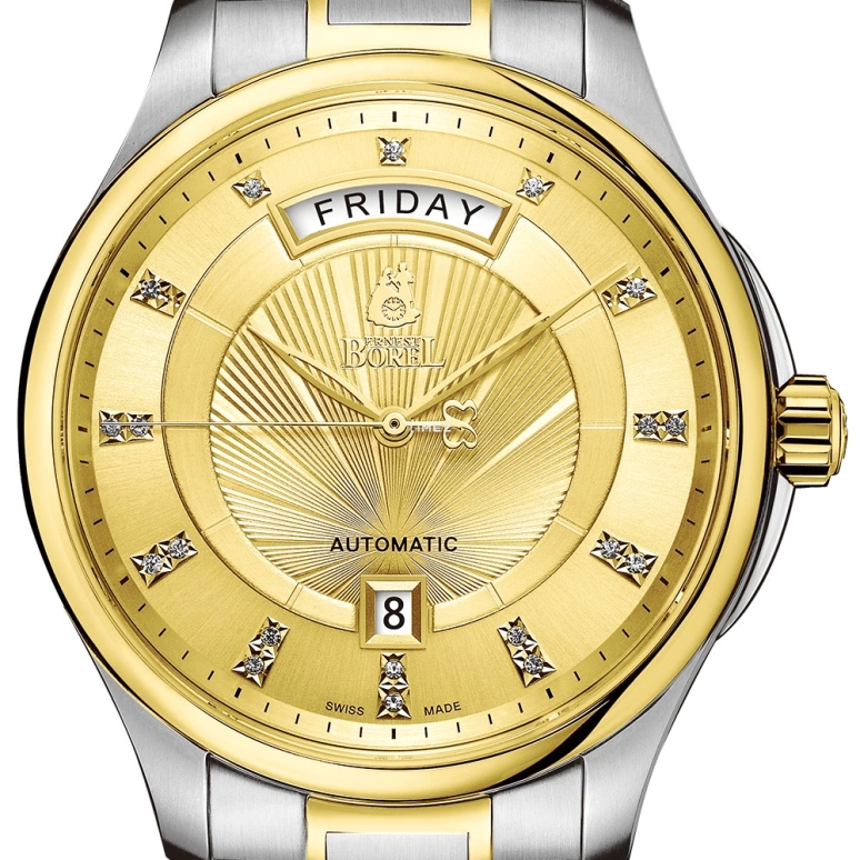 Ernest Borel,Braque 41mm,41mm,Stainless Steel,Gold,Automatic,Date,Day,GB7350H,GB7350H-15211