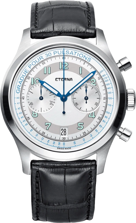 Eterna,Heritage 42mm,42mm,Stainless Steel,Silver,Automatic,Chronograph,Date,Hollow Out,1942,1942.41.64.1177