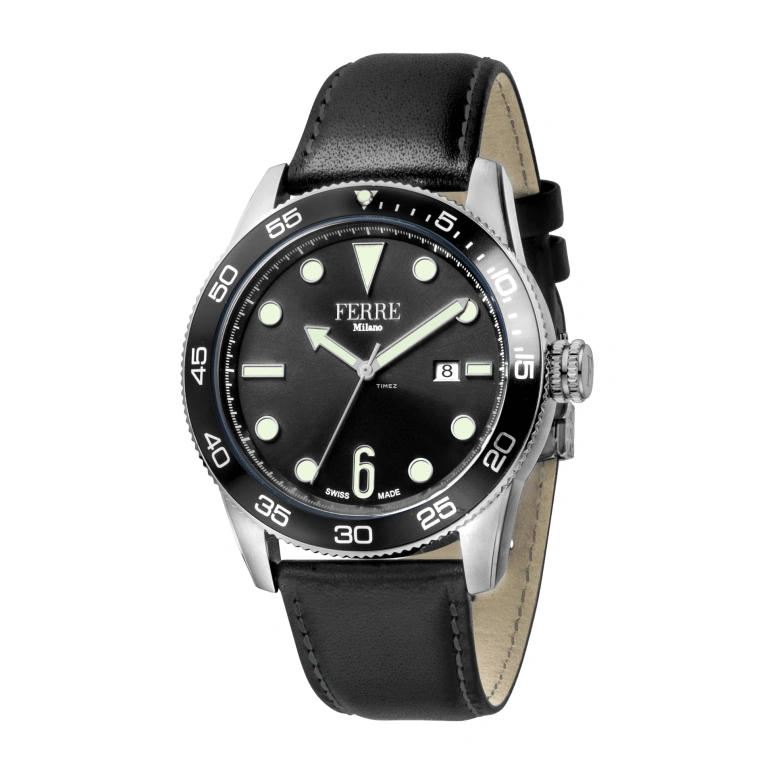 Ferre Milano,Mens 42mm,42mm,Stainless Steel,Black,Quartz,Day,Hardlex,FM1G109L0021