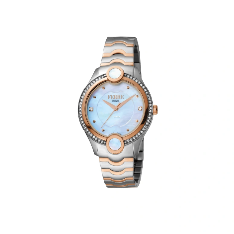 Ferre Milano,Womens 34mm,34mm,Stainless Steel,Ice Blue,Quartz,Hardlex,Round,FM1L082M0031